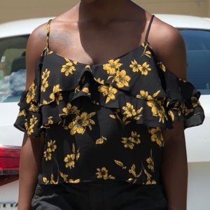 Black and Yellow Off the Shoulder Floral Blouse